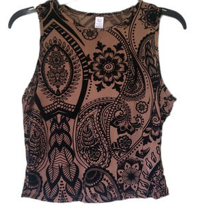 Joocy Sheer Floral‎ Leaf Print Cami Black Tan Large NWT #BohoChic #SheerTrend